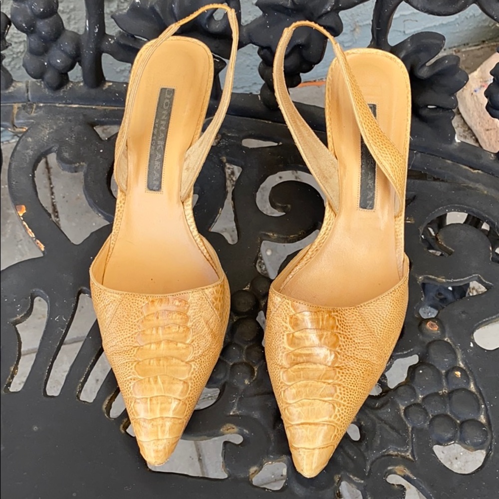 Donna Karan Leather Snakeskin Point Toe Slingbacks